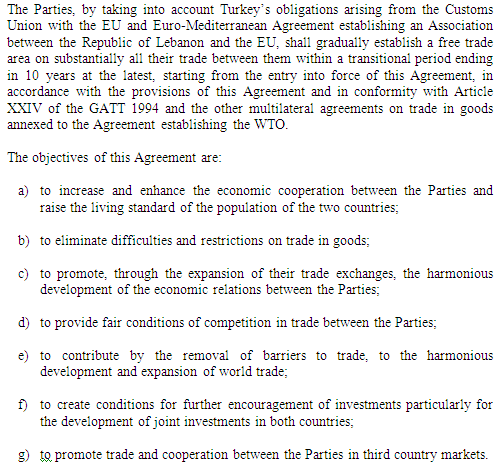Türkiye-Lübnan Serbest Ticaret Anlaşması (STA)